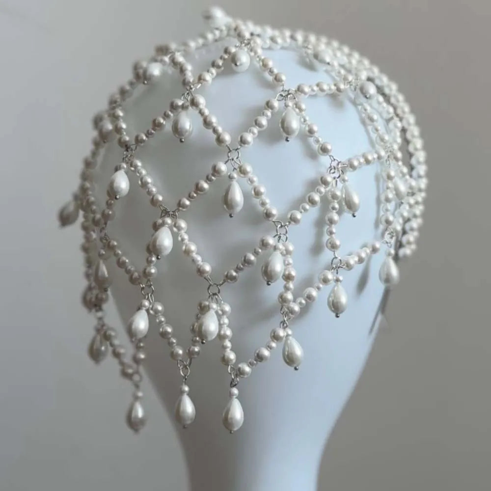 Stonefans Grid Pendant Headdress Women Carnival Headband 1920s Pearl Bohemian Vintage Hair Accessories