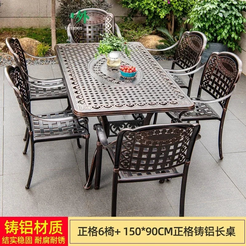 Waterproof Sunscreen Leisure Chairs Outdoor Metal Garden Furniture Set for Patio European Retro Style