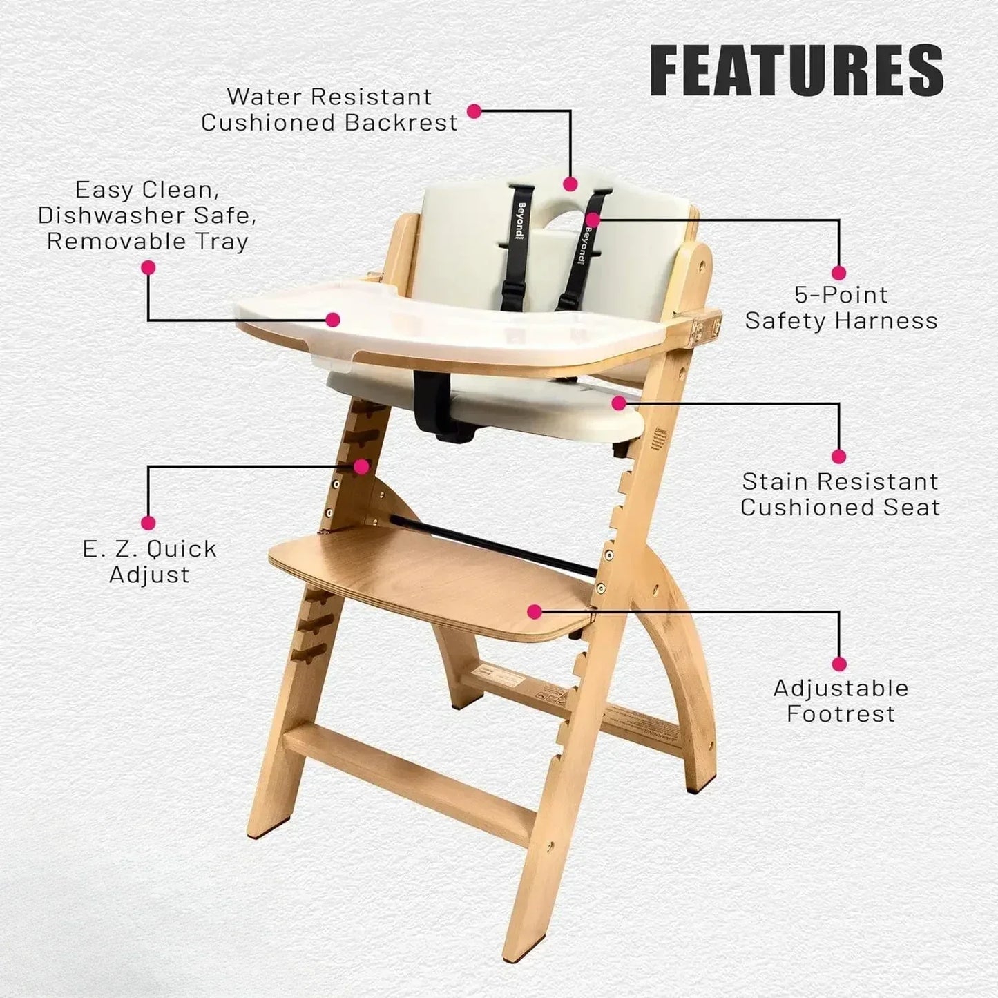 New Home USA 3 in 1 Convertible Wooden High Chair for Babies and Toddlers Portable Natural Wood Grey 6 Months to 250 Pounds