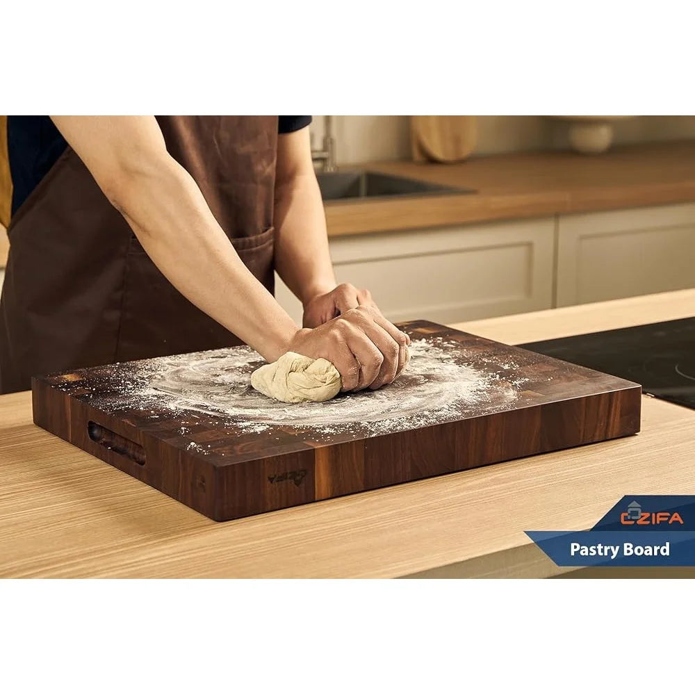 American Walnut Wood Cutting Board with Juice Groove Built-In Handles Reversible End Grain Kitchen Gift Box Sustainable Durable