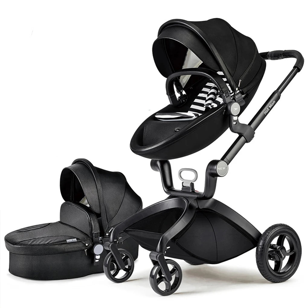 Baby Stroller High Landscape Convertible Infant Stroller Adjustable Canopy Backrest Storage Basket Foot Cover