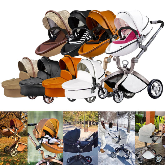 Baby Stroller High Landscape Convertible Infant Stroller Adjustable Canopy Backrest Storage Basket Foot Cover