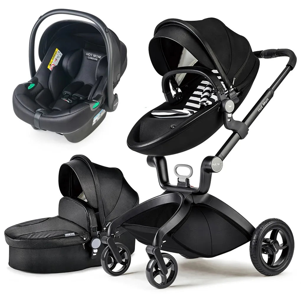 Baby Stroller High Landscape Convertible Infant Stroller Adjustable Canopy Backrest Storage Basket Foot Cover