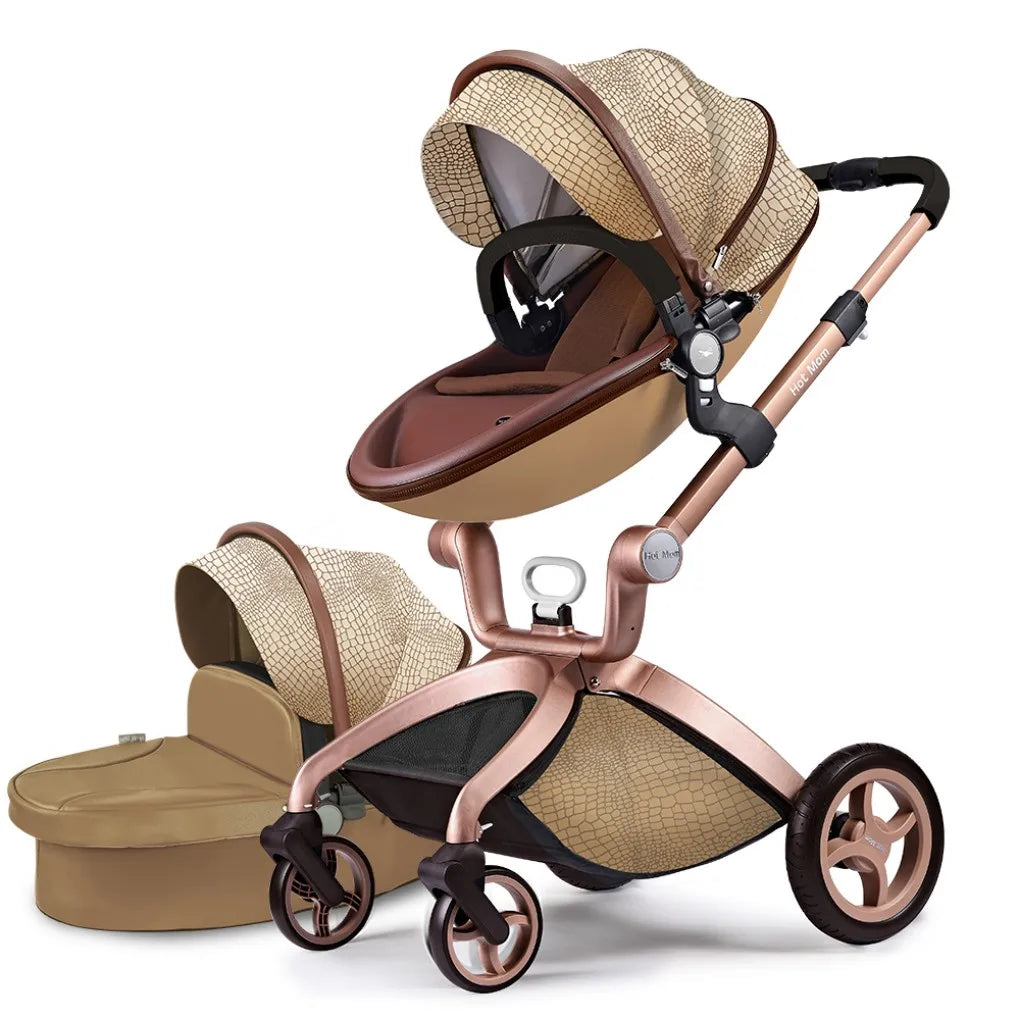 Baby Stroller High Landscape Convertible Infant Stroller Adjustable Canopy Backrest Storage Basket Foot Cover