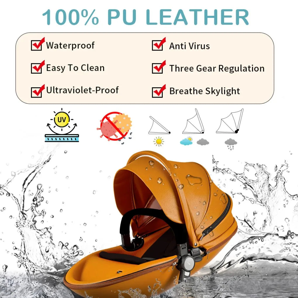 Baby Stroller High Landscape Convertible Infant Stroller Adjustable Canopy Backrest Storage Basket Foot Cover