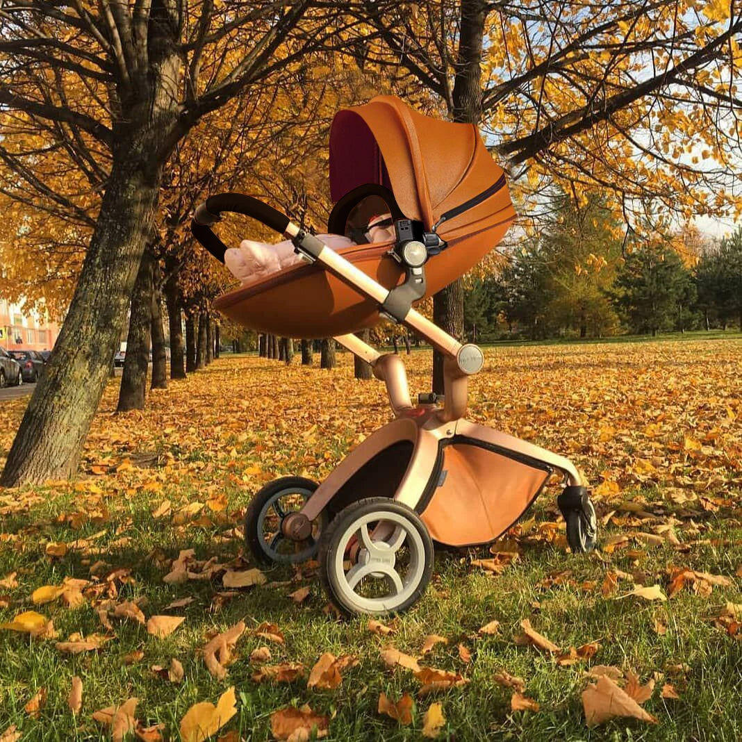 Baby Stroller High Landscape Convertible Infant Stroller Adjustable Canopy Backrest Storage Basket Foot Cover