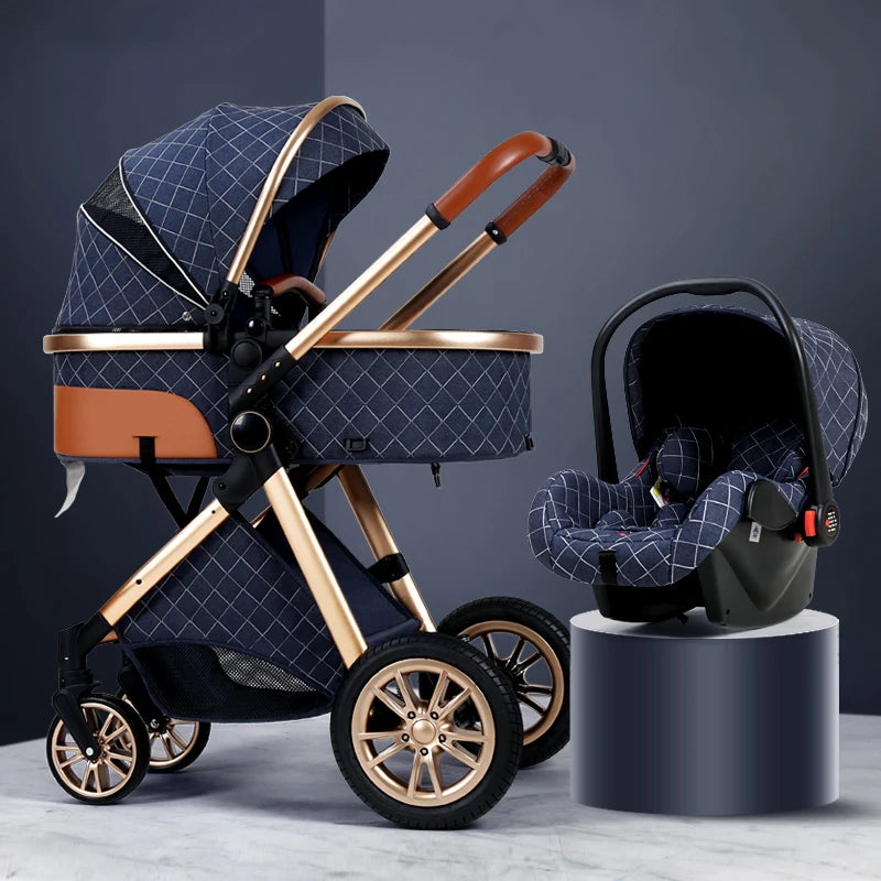 Luxury Baby Stroller 3 in 1 High Landscape Cart Can Sit Lie