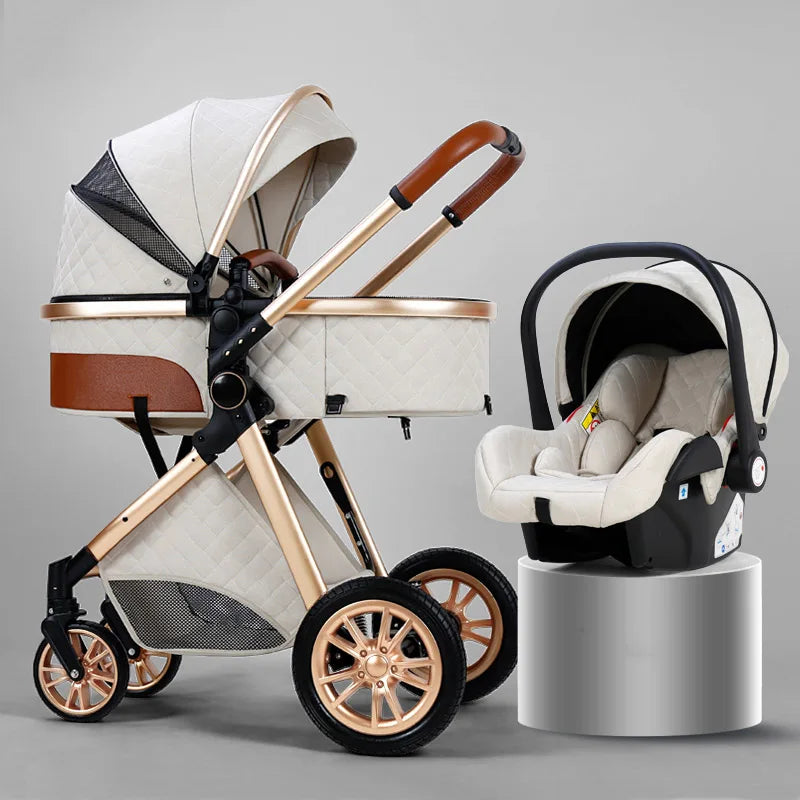 Luxury Baby Stroller 3 in 1 High Landscape Cart Can Sit Lie