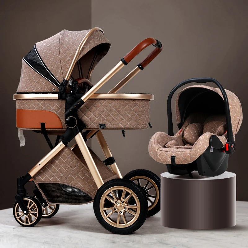 Luxury Baby Stroller 3 in 1 High Landscape Cart Can Sit Lie