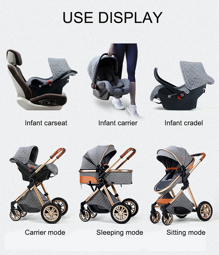 Luxury Baby Stroller 3 in 1 High Landscape Cart Can Sit Lie