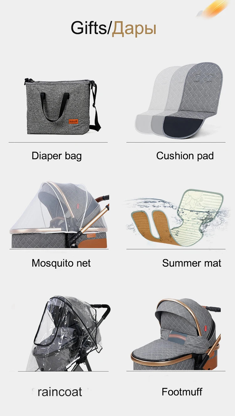 Luxury Baby Stroller 3 in 1 High Landscape Cart Can Sit Lie