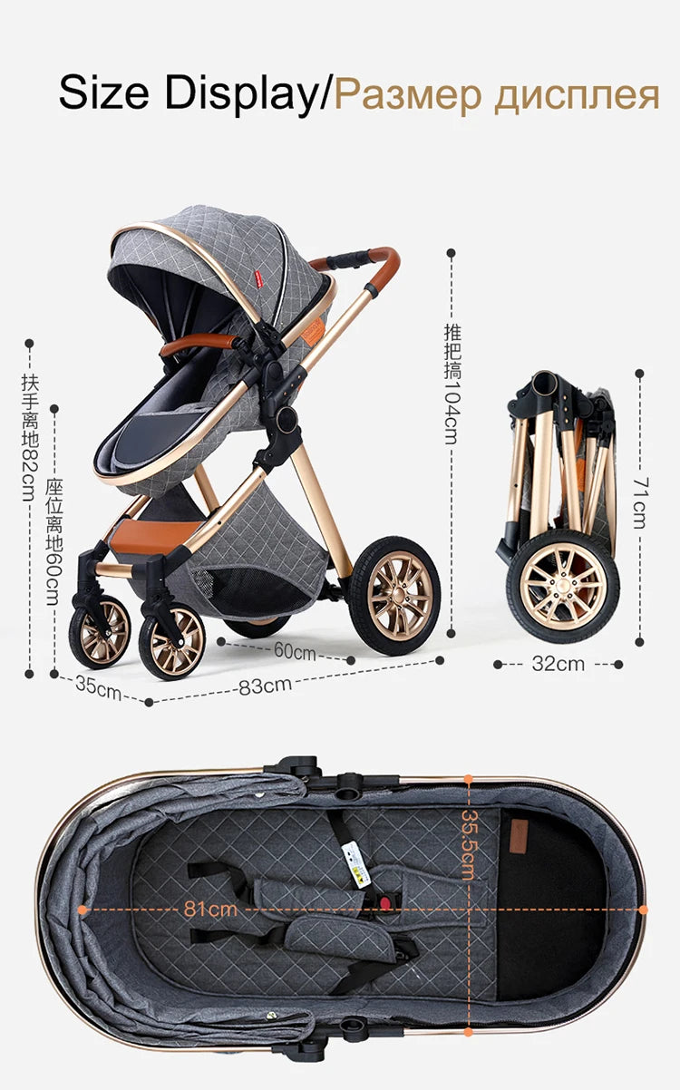 Luxury Baby Stroller 3 in 1 High Landscape Cart Can Sit Lie