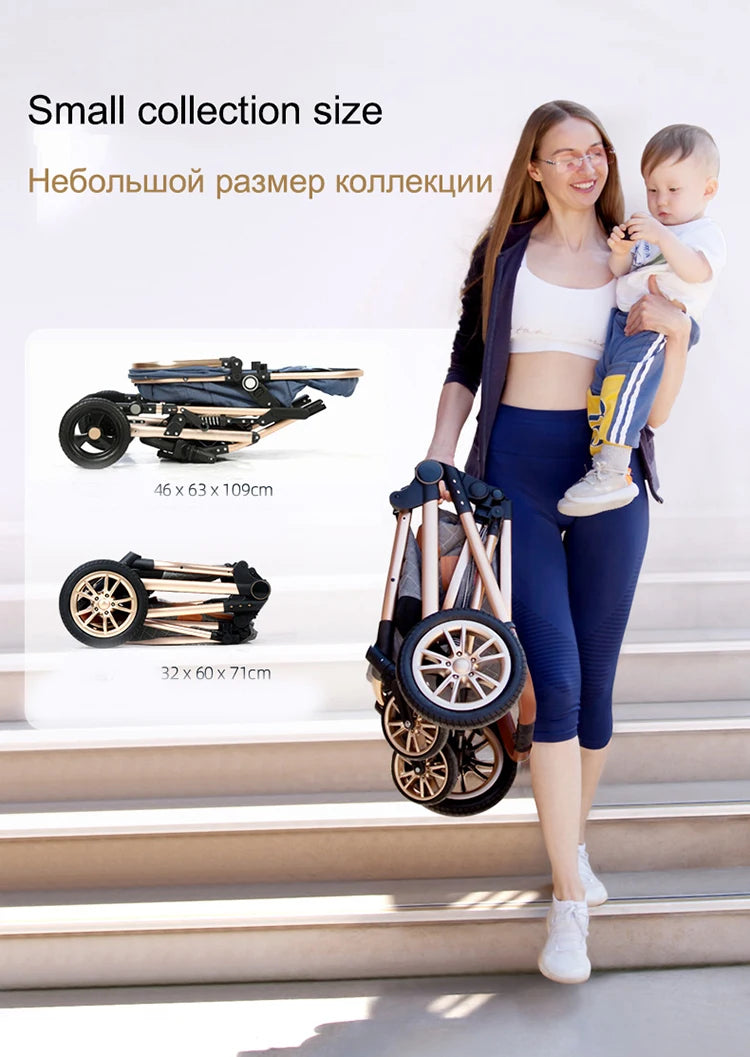 Luxury Baby Stroller 3 in 1 High Landscape Cart Can Sit Lie