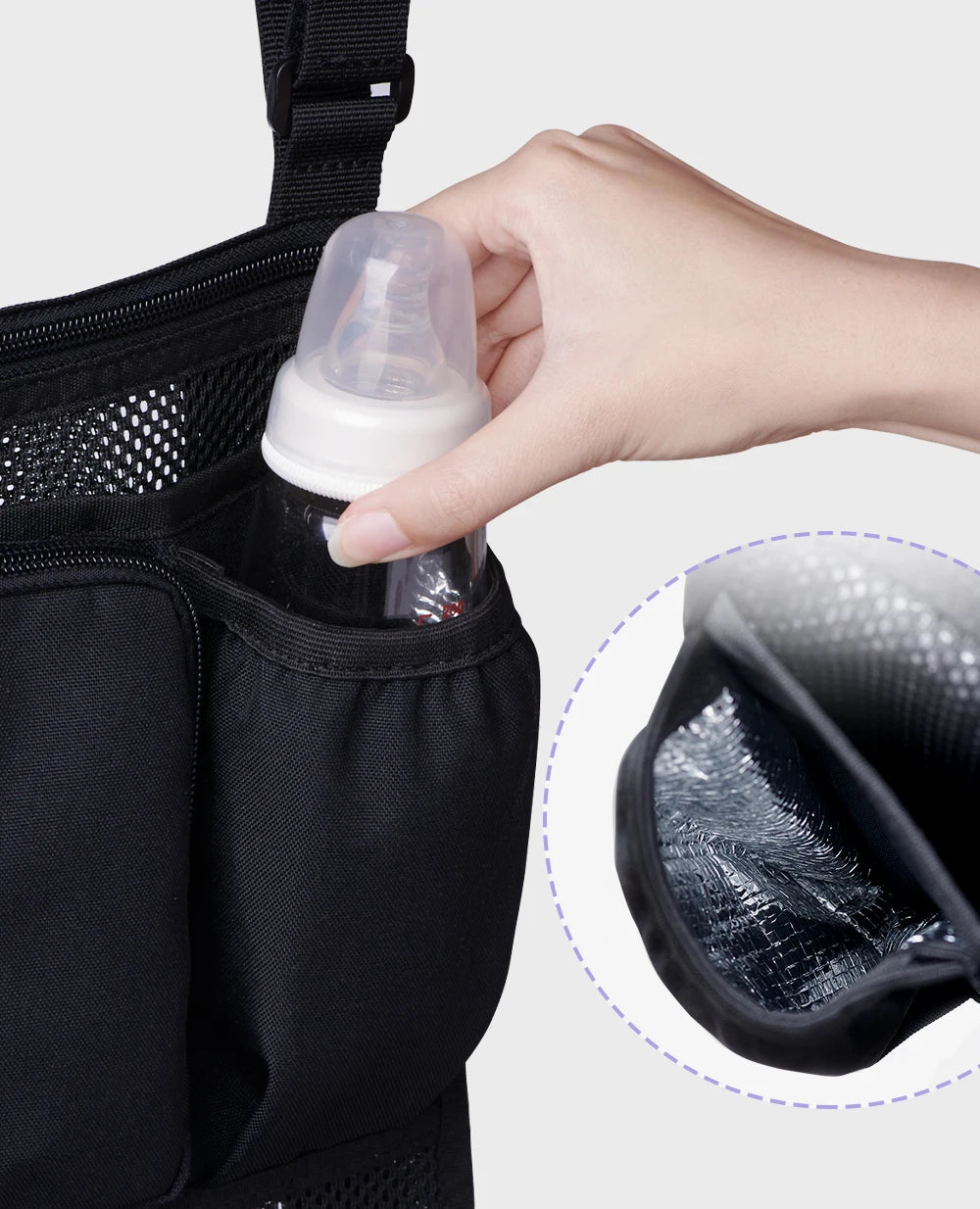 Sunveno Baby Stroller Organizer Bag Infant Pram Cart Storage Bag with Insulated Pockets and 7 Pockets for Stroller Accessories