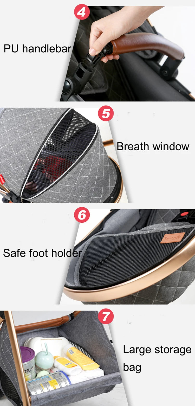 Luxury Baby Stroller 3 in 1 High Landscape Cart Can Sit Lie