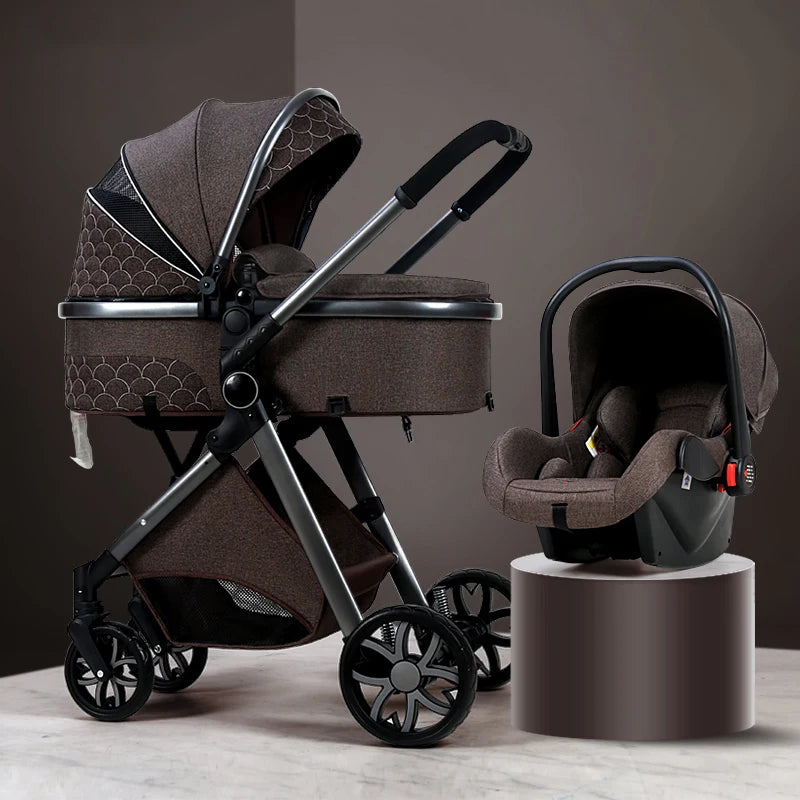 Luxury Baby Stroller 3 in 1 High Landscape Cart Can Sit Lie