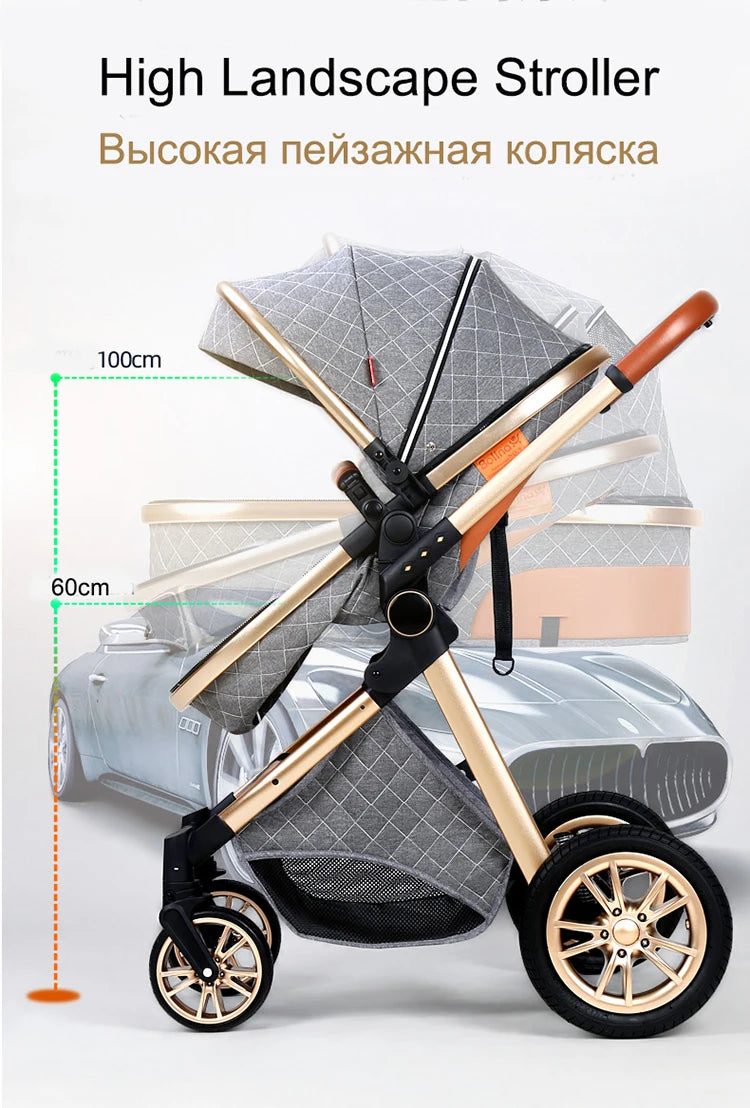 Luxury Baby Stroller 3 in 1 High Landscape Cart Can Sit Lie