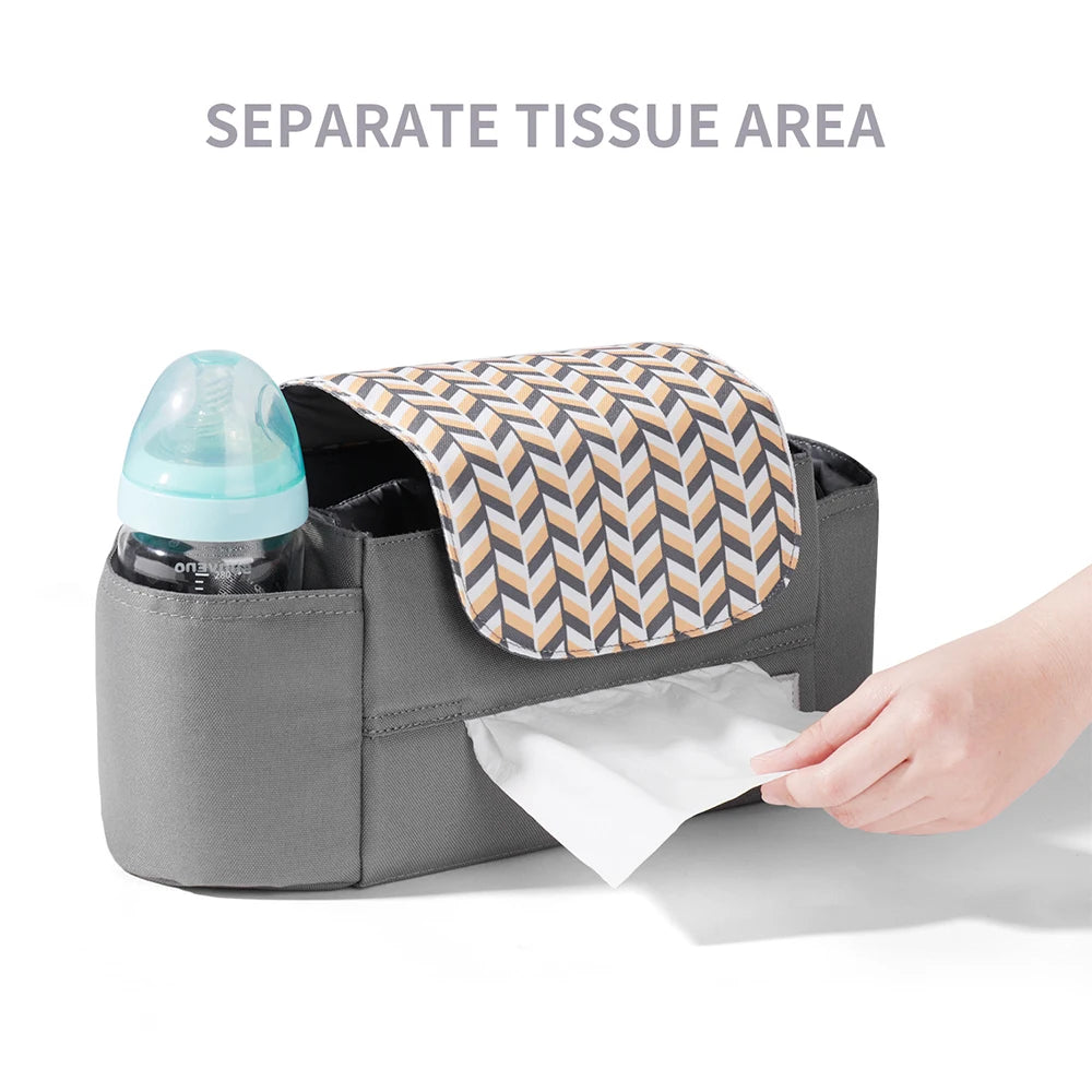 Universal Baby Stroller Organizer Expandable Diaper Bag with Shoulder Strap Cup Holder and Zipper Pocket Travel Accessories