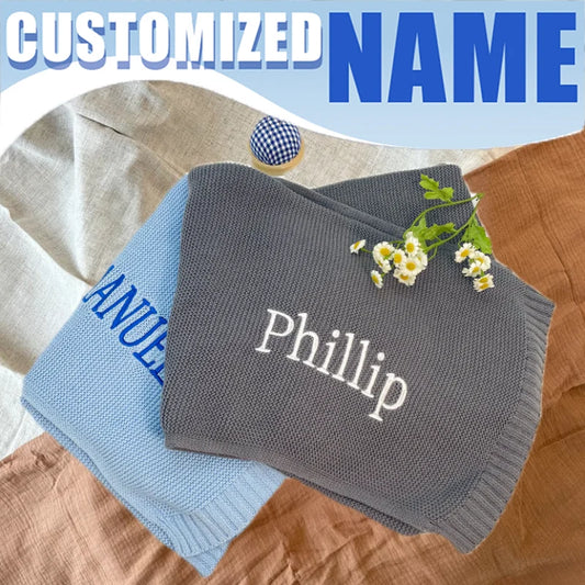 Premium Organic Cotton Baby Blanket Custom Embroidery Gift Set