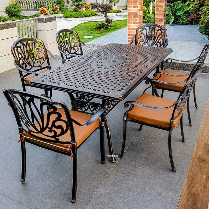 Waterproof Sunscreen Leisure Chairs Outdoor Metal Garden Furniture Set for Patio European Retro Style