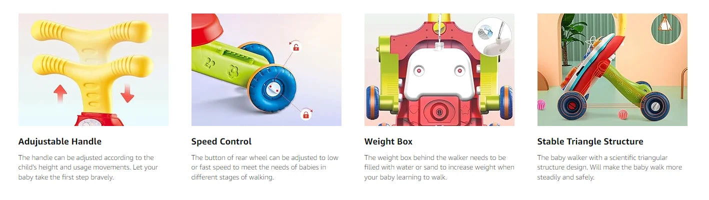 VATOS Baby Walker 5 in 1 Sit to Stand Learning Scooter Balance Bike Push Walker Table Toys with Music for Toddlers and Infant Kids