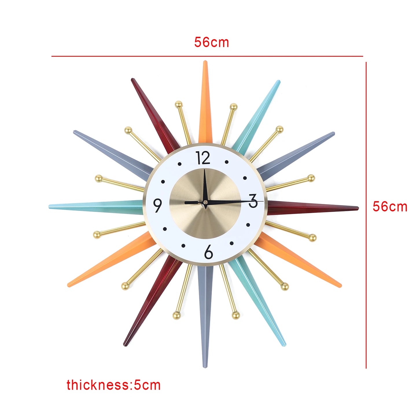 Wall Clock 22 Inch Mid Century Starburst Modern Decor