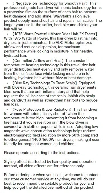 Wavytalk Professional Ionic Hair Dryer with Diffuser 1200W