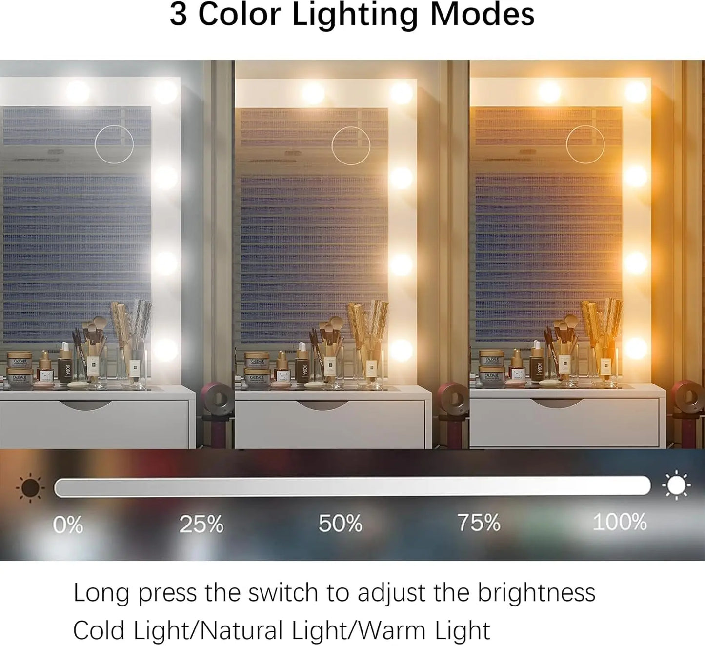 Vanity Desk with Mirror and Lights Makeup Table with Charging Station 3 Color Lighting Modes 15 Drawers Dressing Table with Chair for Bedroom White