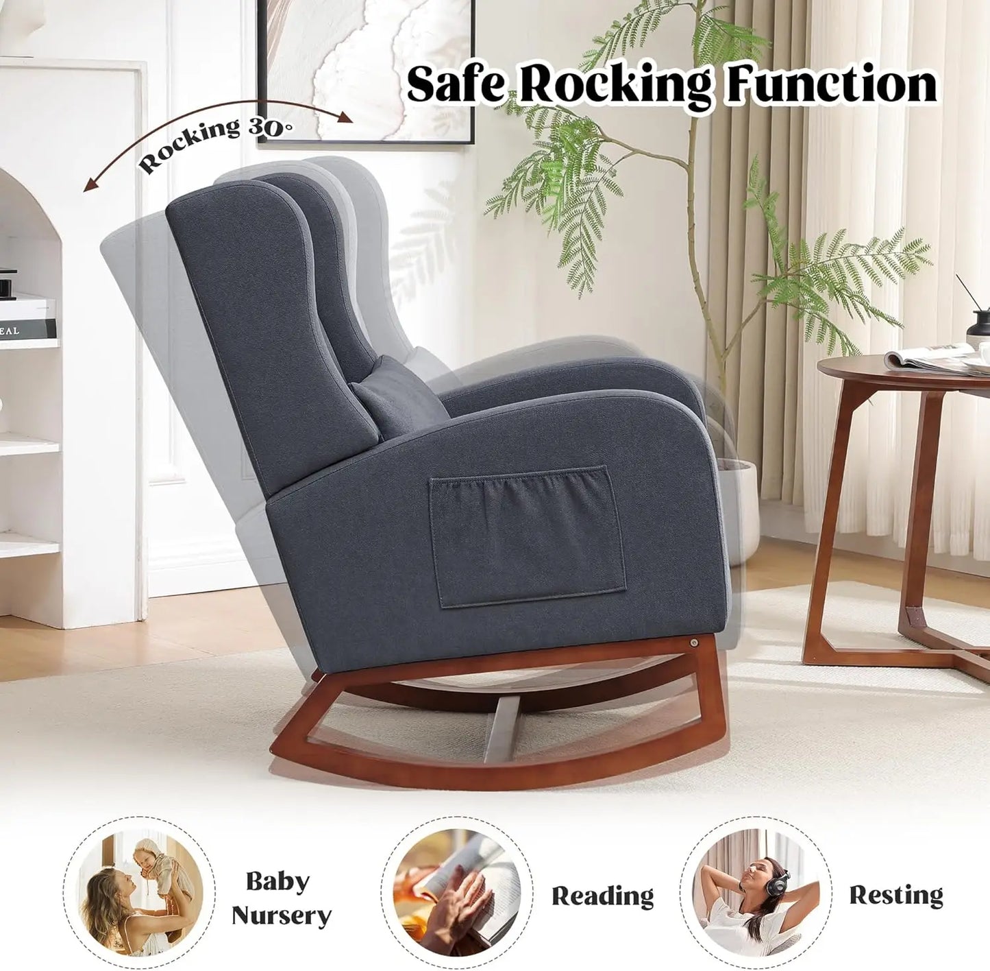 Rocking Chair Nursery with Foot Rest Wingback Nursery Rocking Chairs Teddy Nursing Glider Rocker Chair with Pillow and Adjustable Footrest