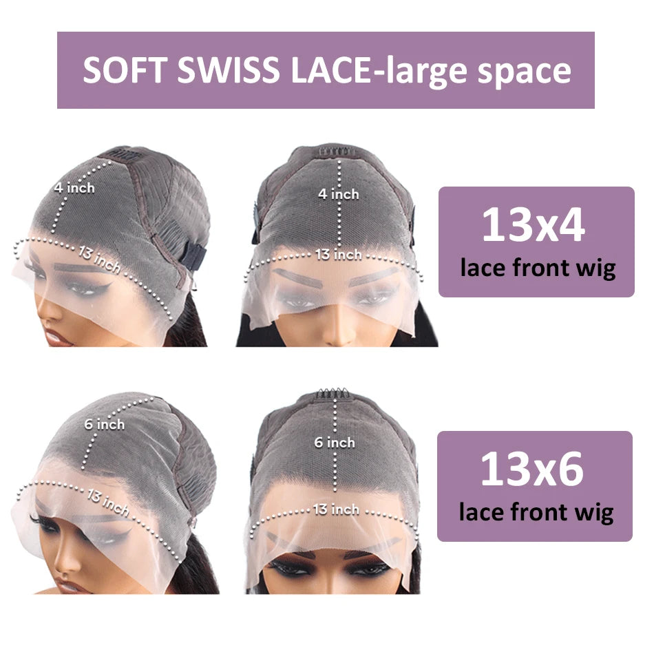 Wiggogo 30 40 Inch Loose Body Wave Lace Front Human Hair Wigs