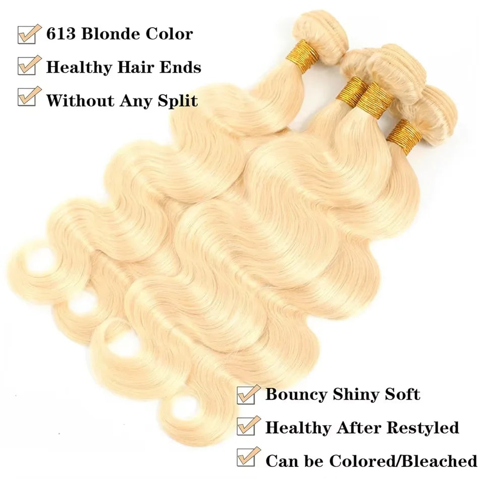 30 50Inch Colored Blonde 613 Body Wave Bundles Human Hair