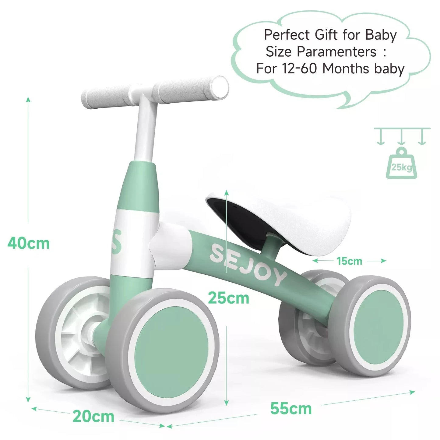 SEJOY Baby Walker Toddler Ride On Balance Bike 4 Wheels Birthday Gifts for Girls and Boys 1-3 Years Old
