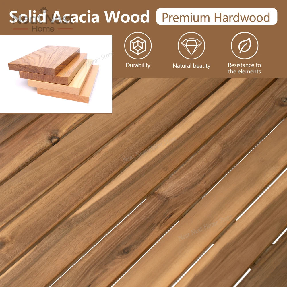 4 Piece Acacia Wood Patio Furniture L Shaped Sectional Sofa Set with Coffee Table and Built in Side Table