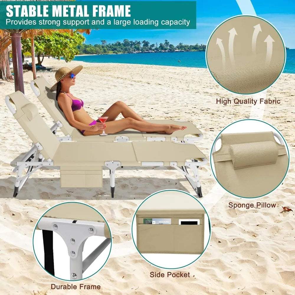 Heavy Duty Tanning Chair with Face Hole Adjustable 5 Position Folding Chaise Lounge for Outdoor Portable Lay Flat Beach
