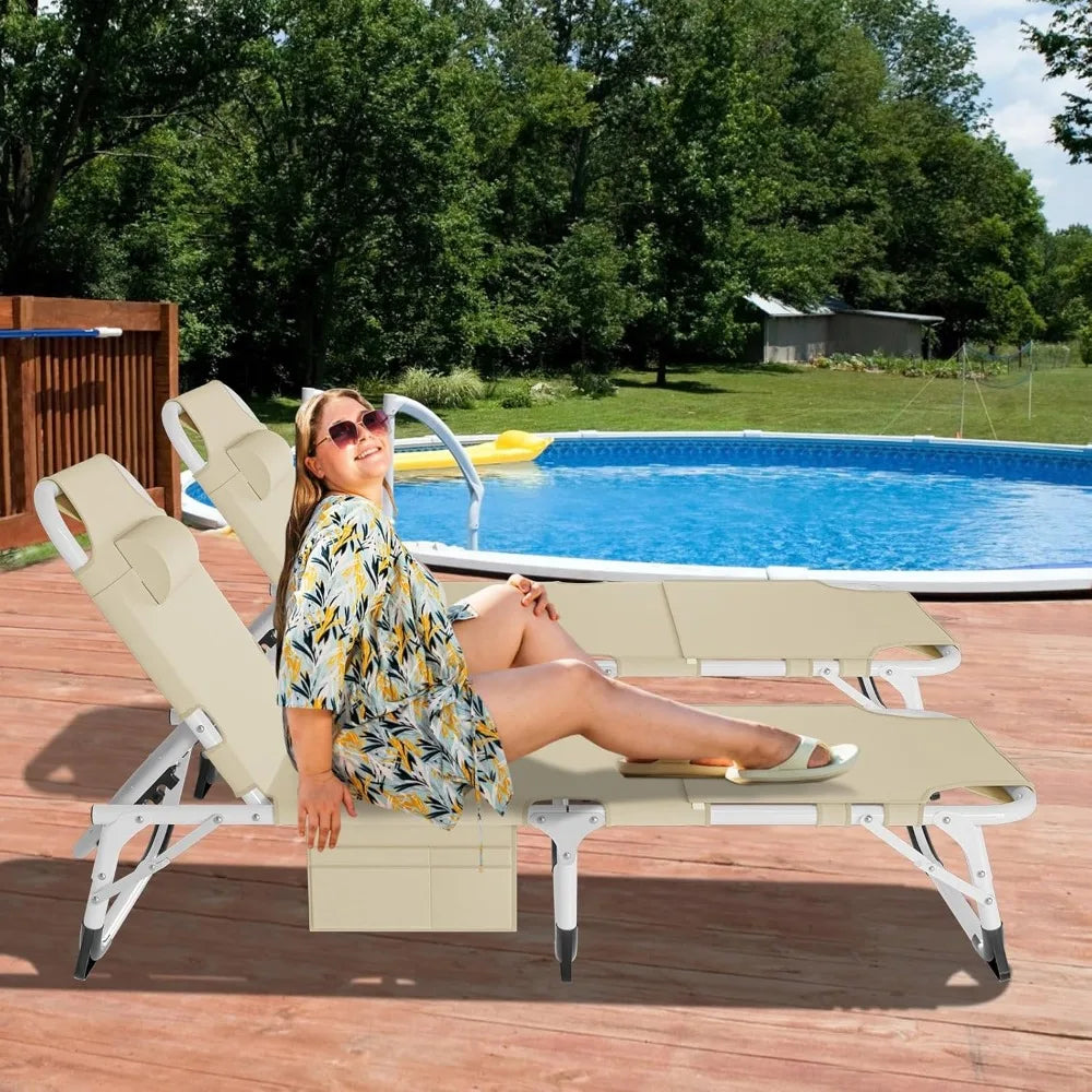 Heavy Duty Tanning Chair with Face Hole Adjustable 5 Position Folding Chaise Lounge for Outdoor Portable Lay Flat Beach