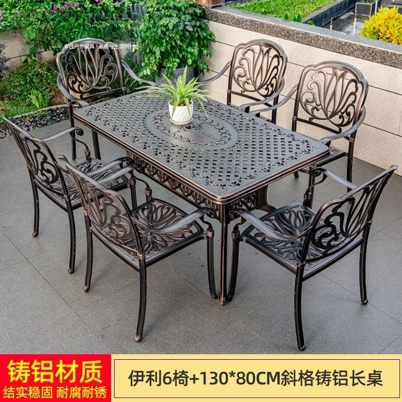 Waterproof Sunscreen Leisure Chairs Outdoor Metal Garden Furniture Set for Patio European Retro Style