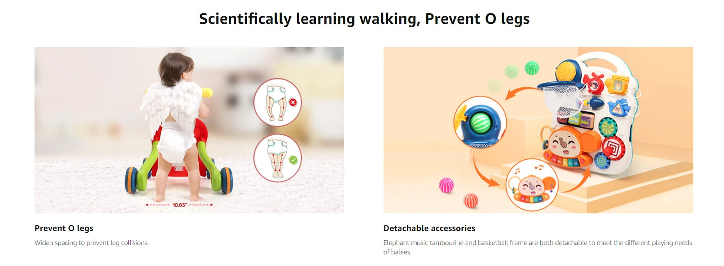 VATOS Baby Walker 5 in 1 Sit to Stand Learning Scooter Balance Bike Push Walker Table Toys with Music for Toddlers and Infant Kids