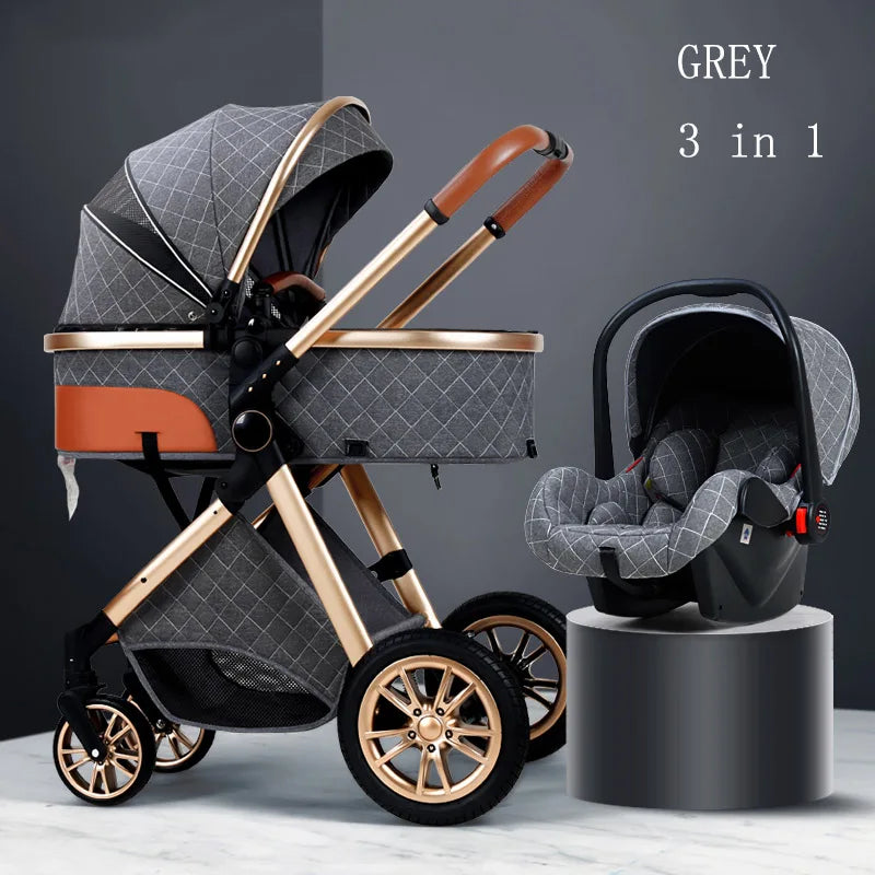 Luxury Baby Stroller 3 in 1 High Landscape Cart Can Sit Lie