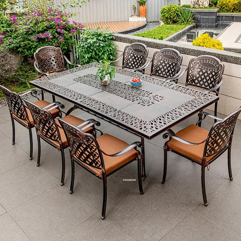 Waterproof Sunscreen Leisure Chairs Outdoor Metal Garden Furniture Set for Patio European Retro Style