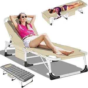 Heavy Duty Tanning Chair with Face Hole Adjustable 5 Position Folding Chaise Lounge for Outdoor Portable Lay Flat Beach