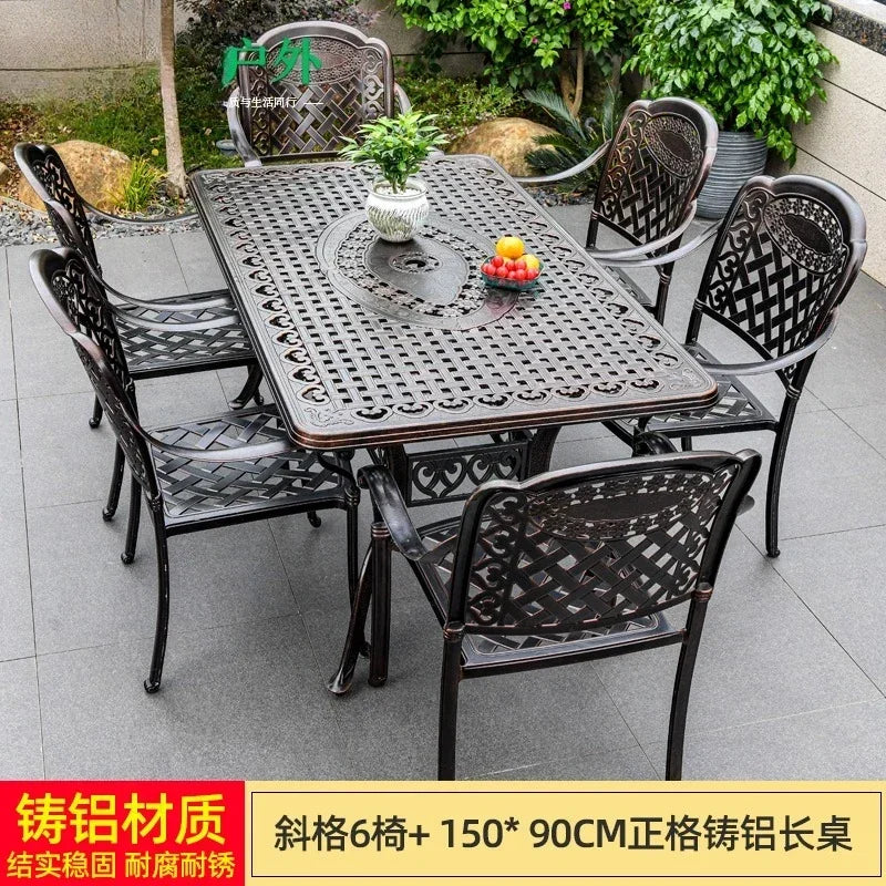 Waterproof Sunscreen Leisure Chairs Outdoor Metal Garden Furniture Set for Patio European Retro Style