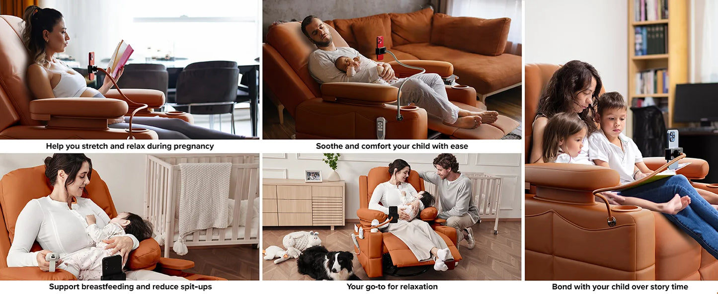 MAMAZING Electric Nursery Glider Recliner Breastfeeding Chair with USB Port Adjustable Armrests and Storage FSC Certified Mocha