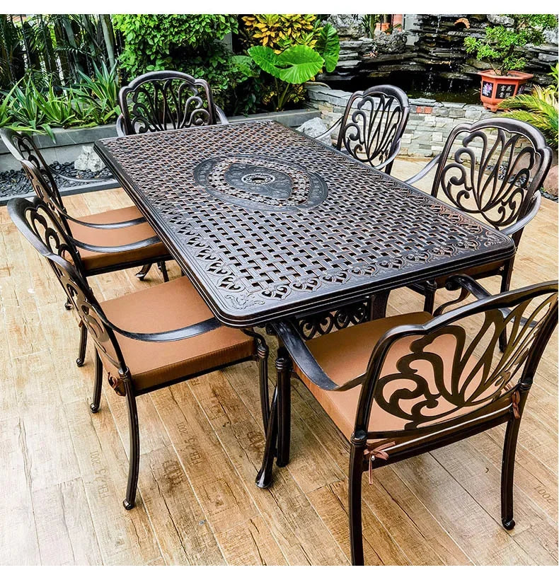 Waterproof Sunscreen Leisure Chairs Outdoor Metal Garden Furniture Set for Patio European Retro Style