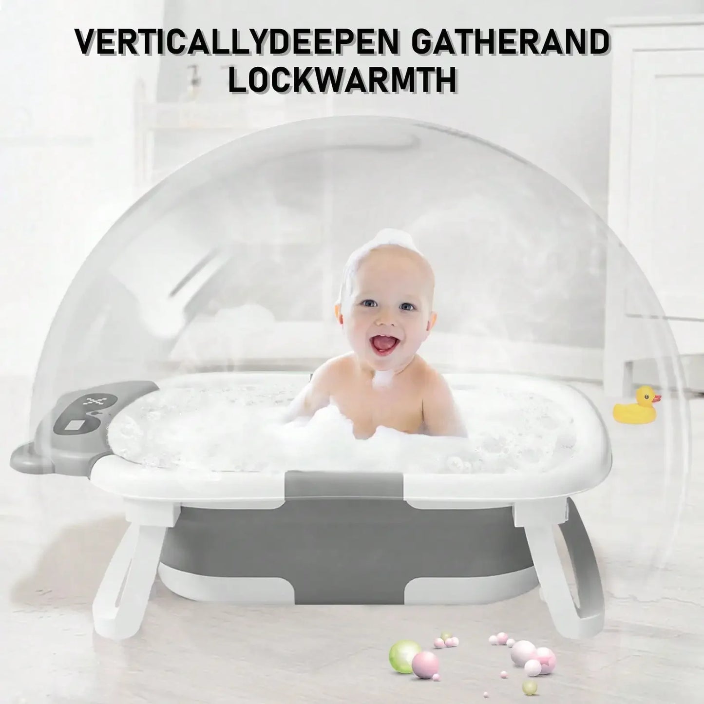 Folding Baby Bathtub with Thermometer and Cushion Support