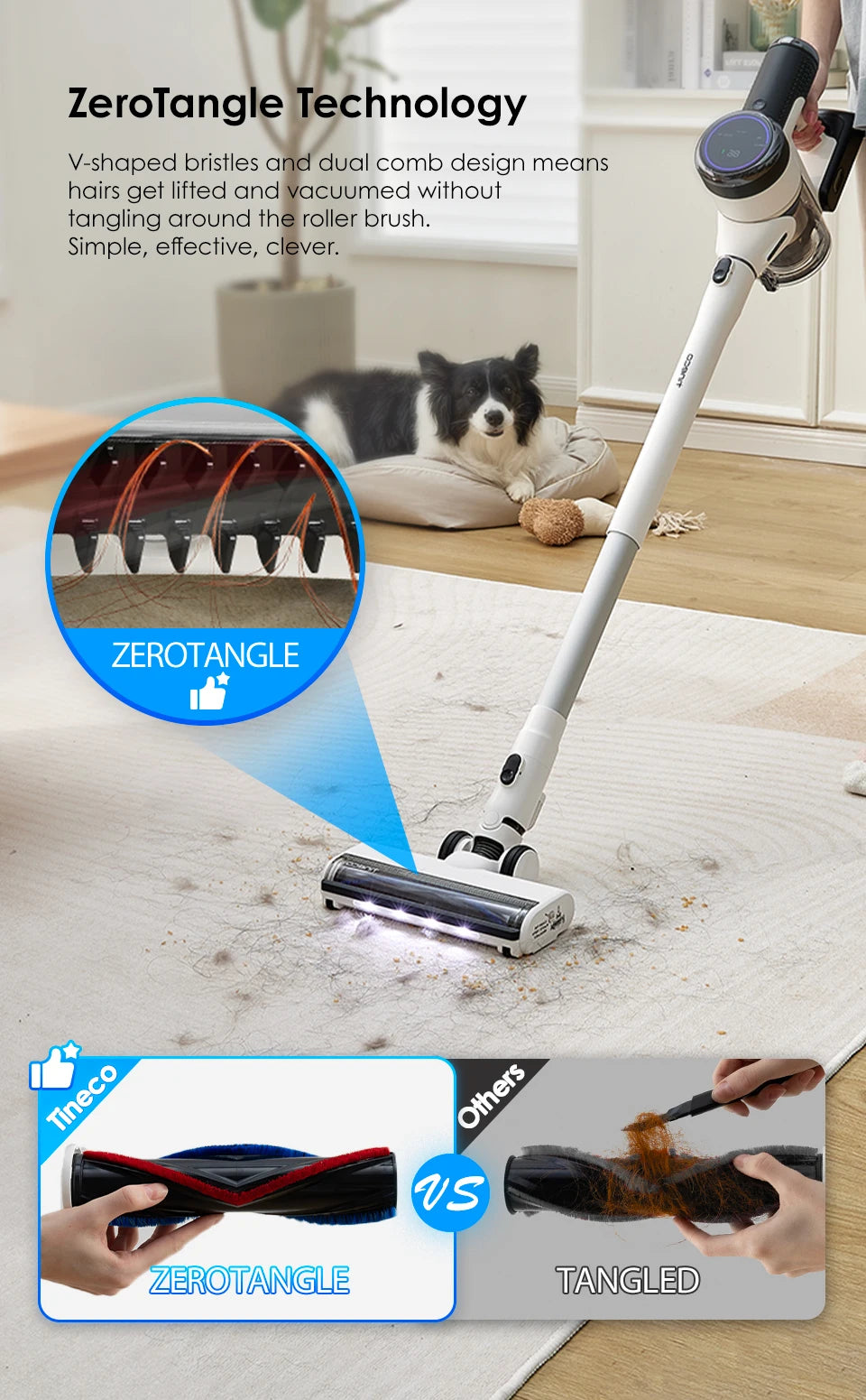 Tineco Pure One S15 Ess Smart Cordless Vacuum Cleaner Stick Brush Deep Clean Hard Floor Carpets Pet Hair Clean LED Light