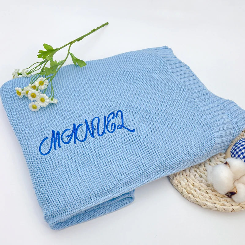 Premium Organic Cotton Baby Blanket Custom Embroidery Gift Set