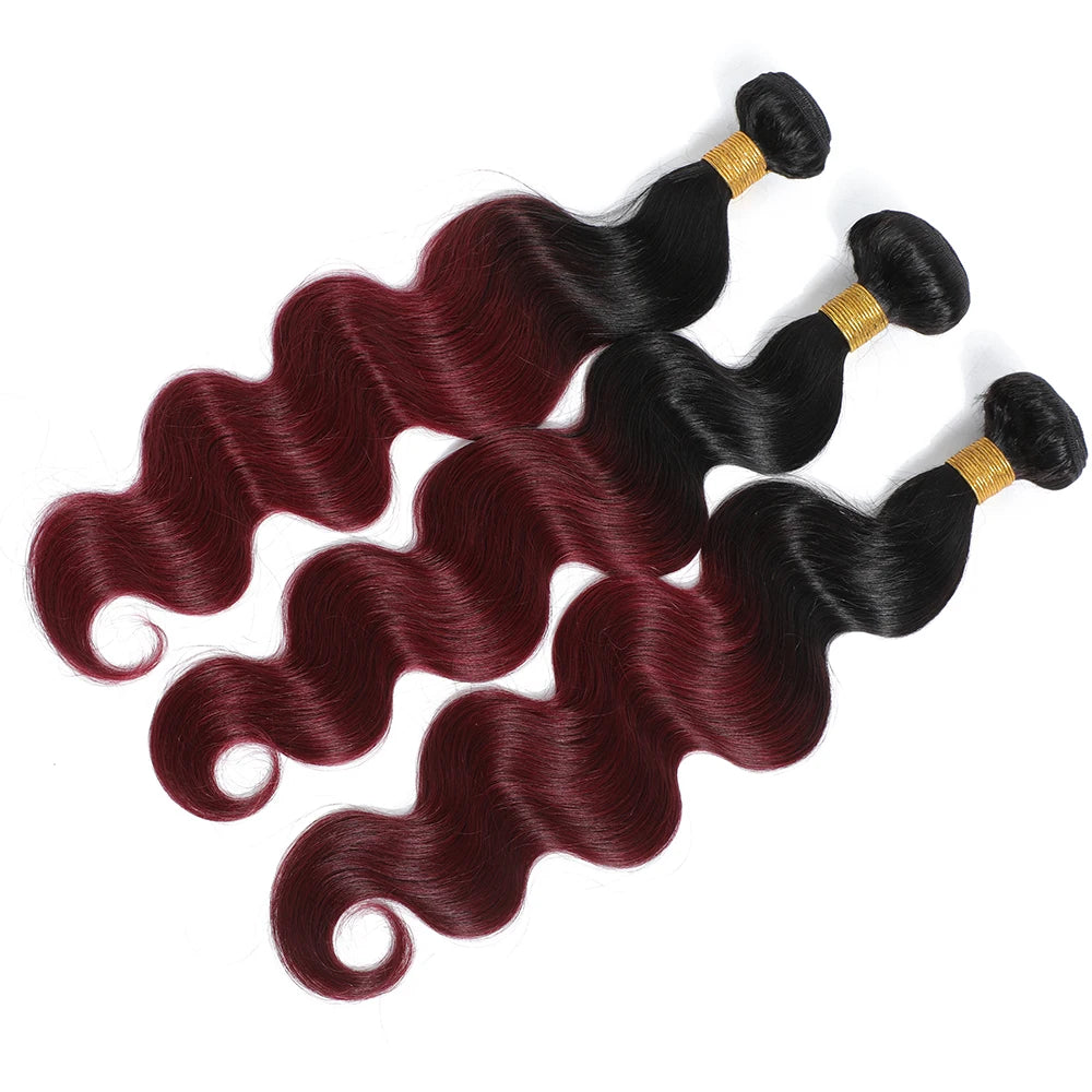 1B99J Body Wave Bundles With Closure Brazilian Human Hair Weave 4x4 Lace Closure 3/4 Bundles Remy Hair Extensions