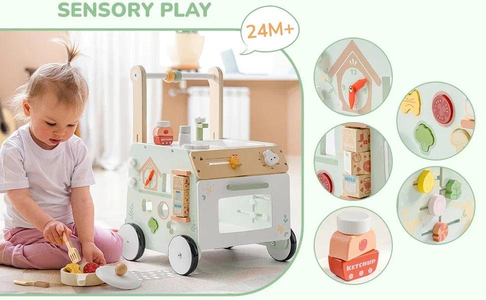 Robud Adjustable Height Speed Wooden Baby Walker Push Toy to Prevent O-Shaped Legs Montessori Baby Walking Toy for Girls Boys
