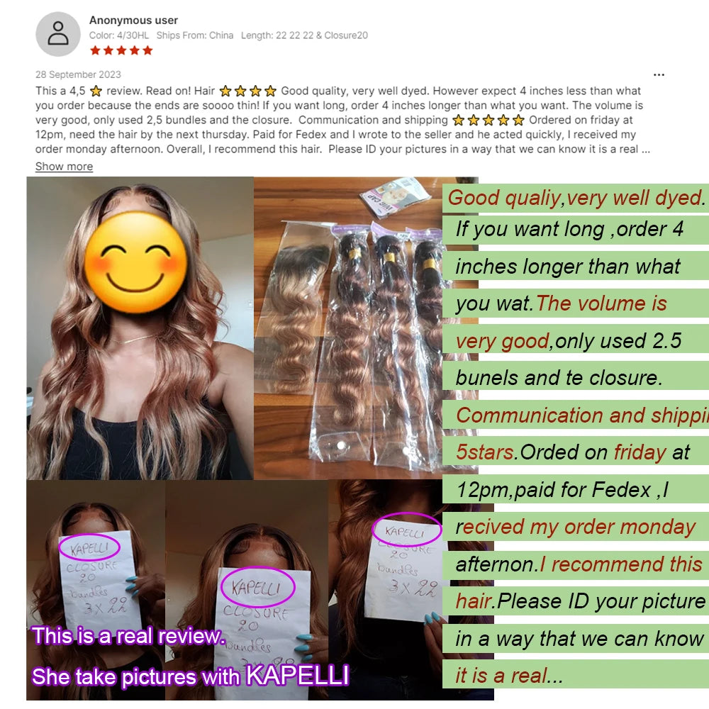 10A Brazilian Body Wave Bundles with 4x4 Lace Closure Brown Blonde Remy Human Hair