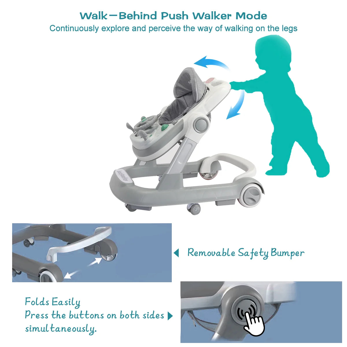 UBRAVOO Push Walker with Detachable Feeding and Music Trays